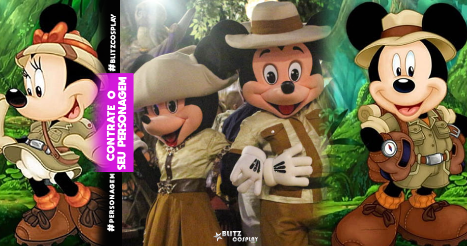 Personagem Vivo Mickey e Minnie Safari