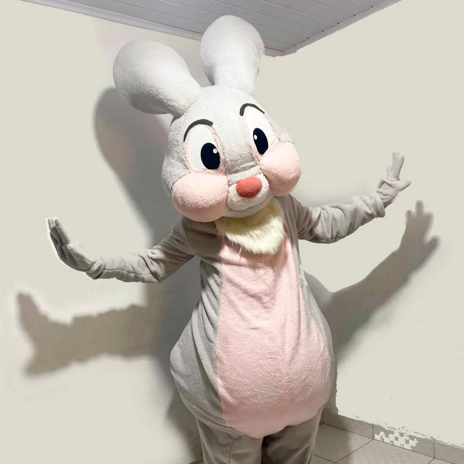 Foto de luxo do Coelho Cinza Rosado Personagem Vivo para eventos de Páscoa