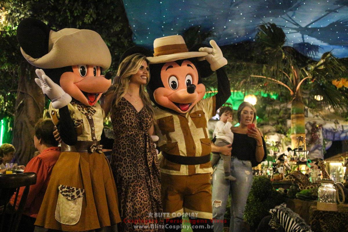 Mickey e Minnie Safari Personagens Vivos Para Festas.