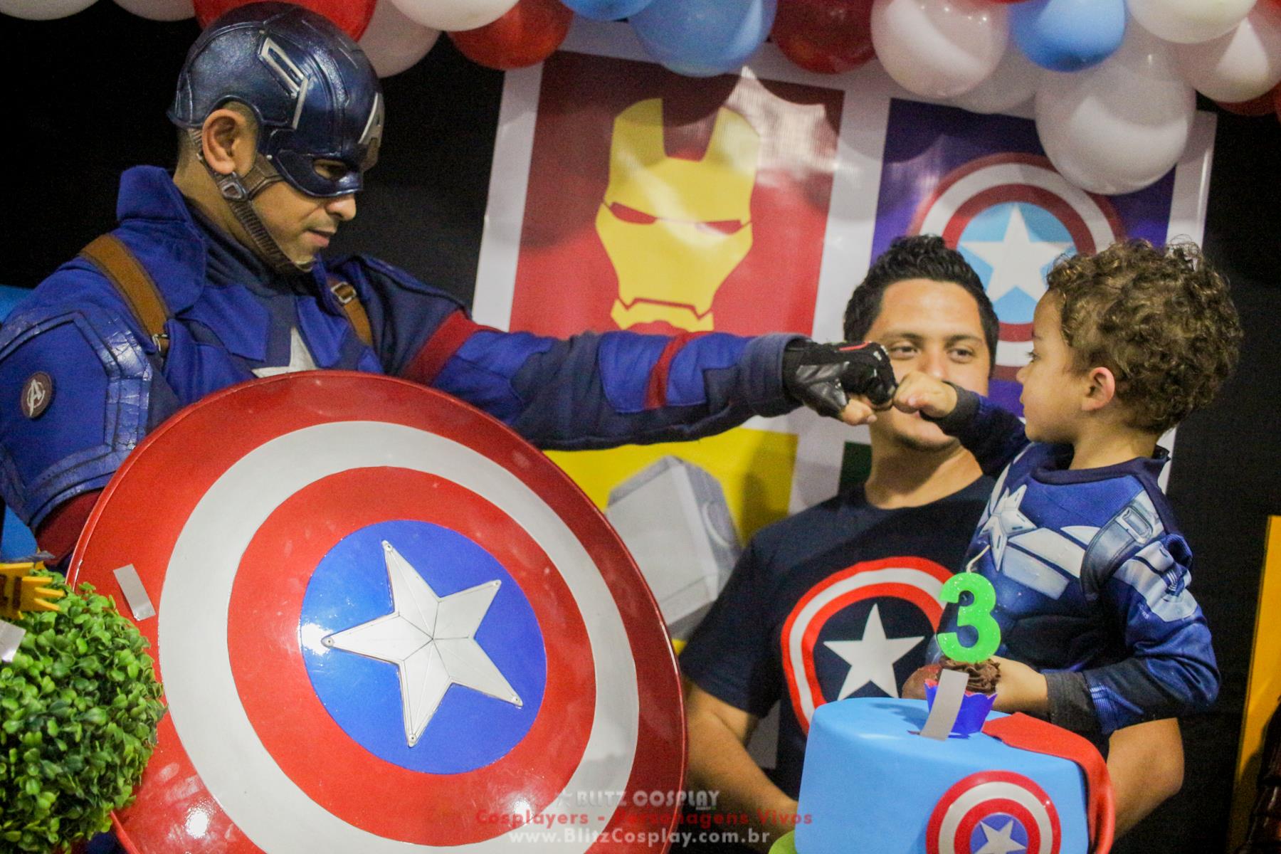 Personagem vivo Capitão America para festas