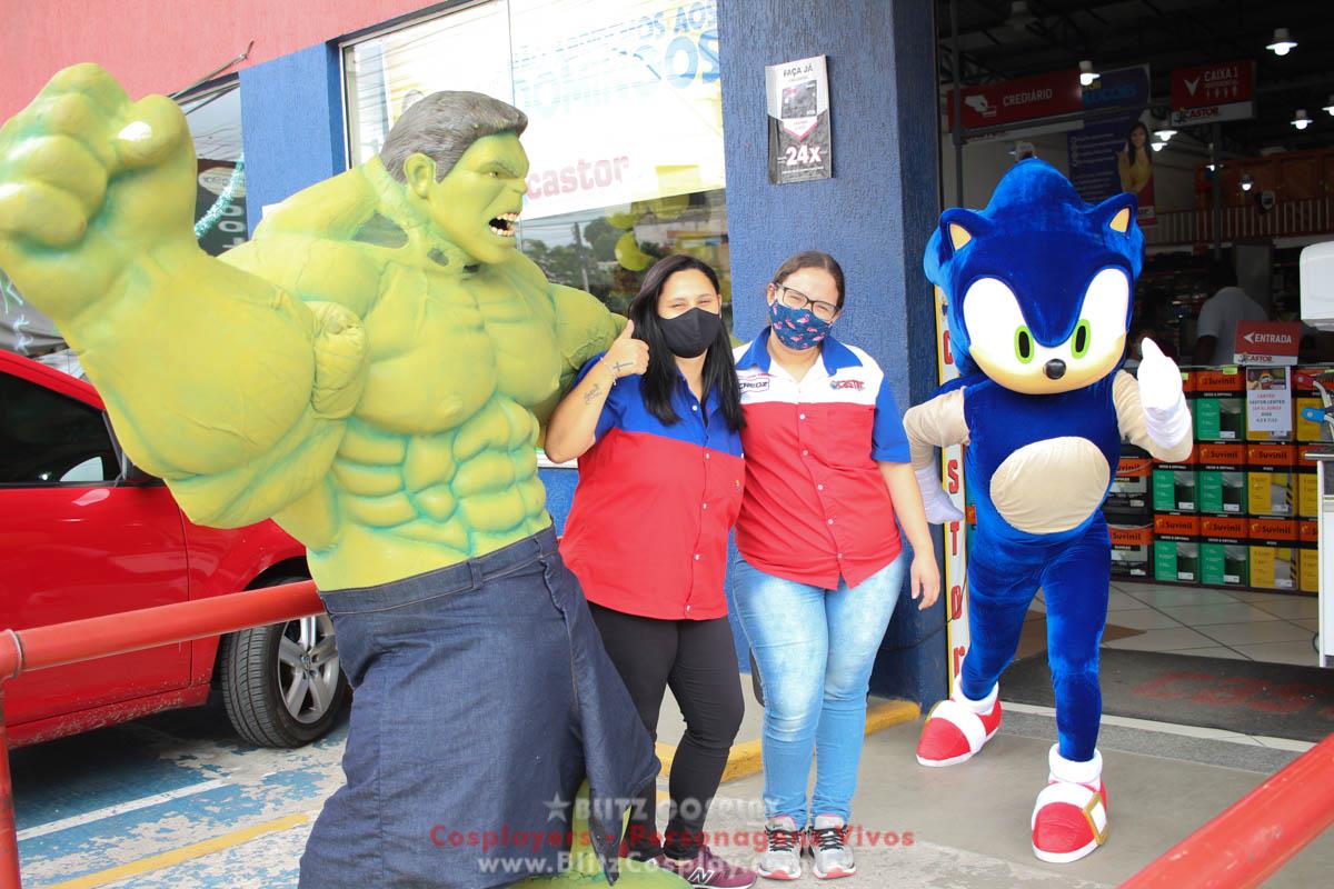 Hulk e Sonic Personagens Vivos Para Festas e Eventos.